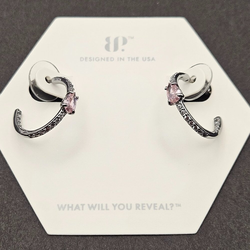 Bomb Party RBP5380 "The Sparkle Hoop" Rose Quartz Cubic Zirconia Earrings